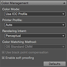 figure: Settings area (Color Management)