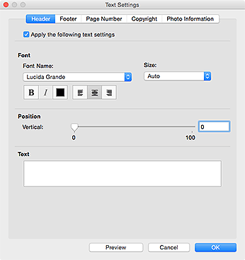 figure: Text Settings dialog