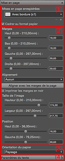 figure : Zone des paramètres (Mise en page)