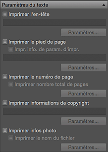 figure : Paramètres du texte de la zone des paramètres (Mise en page)