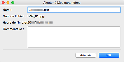 figure : Boîte de dialogue Ajouter à Mes paramètres