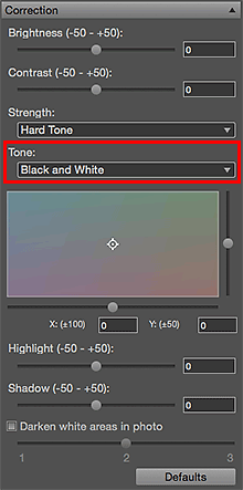 figure: Settings area (Correction)