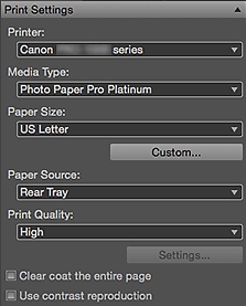 figure: Settings area (Print Settings)