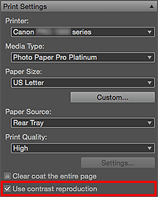 figure: Settings area (Print Settings)