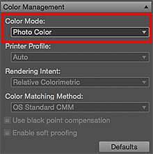 figure: Settings area (Color Management)