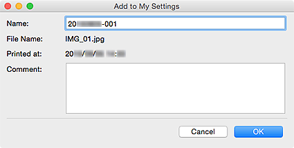 figure: Add to My Settings dialog