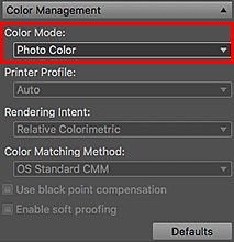 figure: Settings area (Color Management)