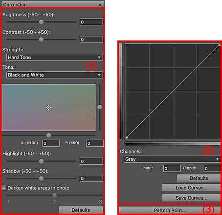 figure: Settings area (Correction)