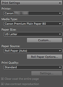 figure: Settings area (Print Settings)