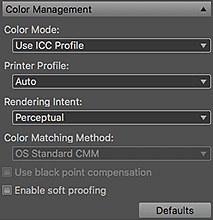 figure: Settings area (Color Management)