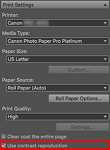 figure: Settings area (Print Settings)