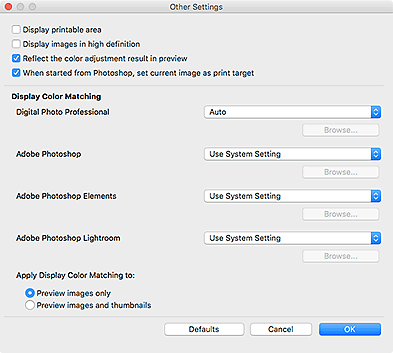 figure: Other Settings dialog