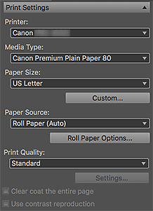 figure: Settings area (Print Settings)