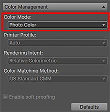 figure: Settings area (Color Management)