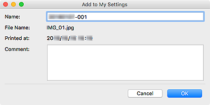 figure: Add to My Settings dialog