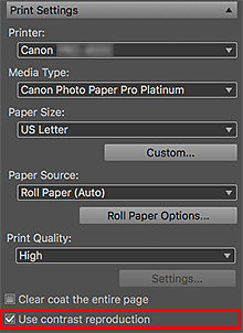 figure: Settings area (Print Settings)