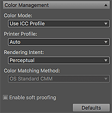 figure: Settings area (Color Management)