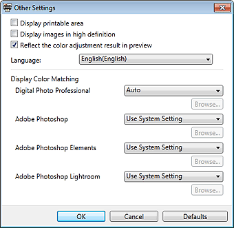 figure: Other Settings dialog box