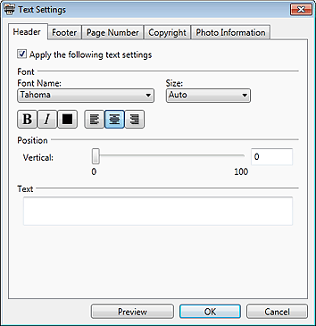 figure: Text Settings dialog box