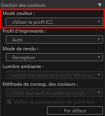 figure&nbsp;: zone des paramètres (Gestion des couleurs)