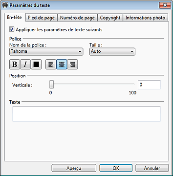 figure&nbsp;: boîte de dialogue Paramètres du texte