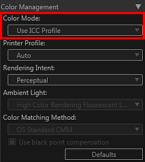 figure: Settings area (Color Management)