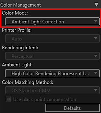 figure: Settings area (Color Management)