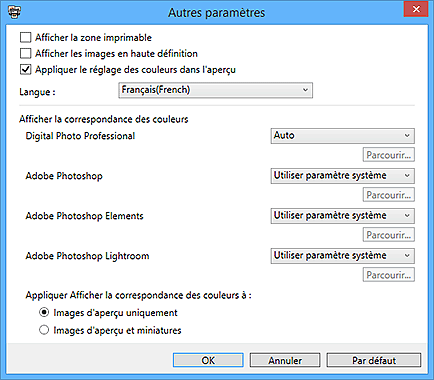 figure : boîte de dialogue Autres paramètres