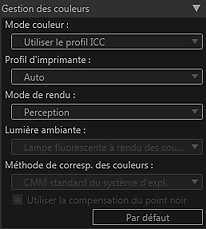 figure : zone des paramètres (Gestion des couleurs)