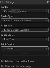 figure: Settings area (Print Settings)