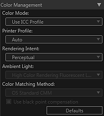 figure: Settings area (Color Management)