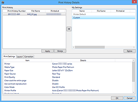 figure: Print History Details dialog box