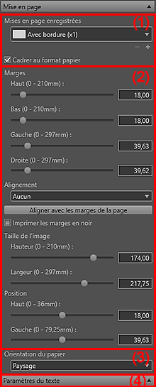 figure : Zone des paramètres (Mise en page)