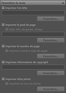 figure : Paramètres du texte de la zone des paramètres (Mise en page)