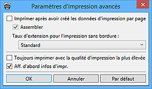 figure : Boîte de dialogue Paramètres d'impression avancés