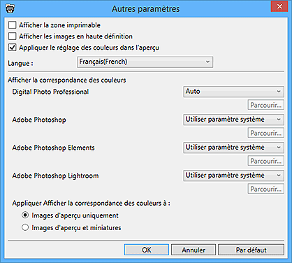 figure : Boîte de dialogue Autres paramètres