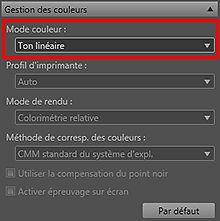 figure : Zone des paramètres (Gestion des couleurs)