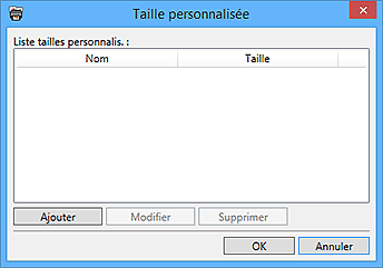 figure : Boîte de dialogue Taille personnalisée