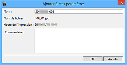 figure : Boîte de dialogue Ajouter à Mes paramètres