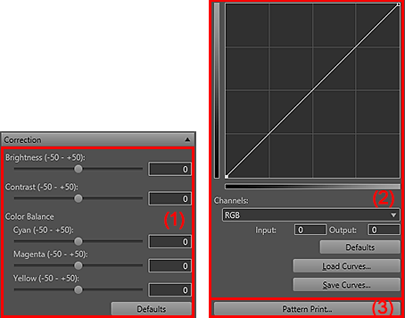 figure: Settings area (Correction)