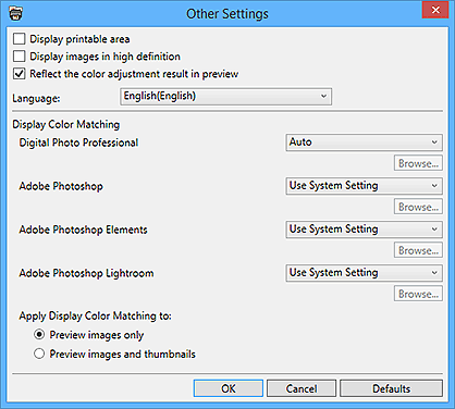 figure: Other Settings dialog box