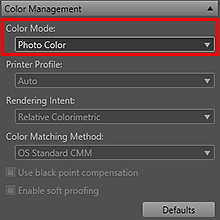 figure: Settings area (Color Management)