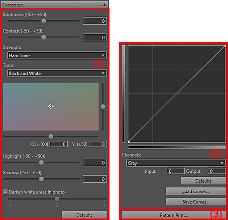 figure: Settings area (Correction)