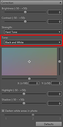 figure: Settings area (Correction)