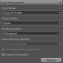 figure: Settings area (Color Management)