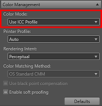 figure: Settings area (Color Management)