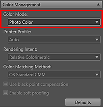 figure: Settings area (Color Management)