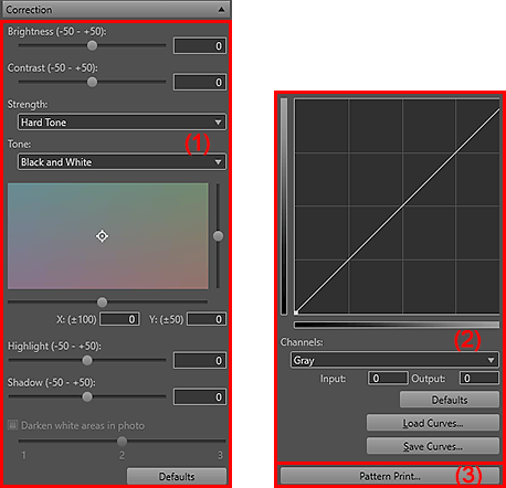 figure: Settings area (Correction)