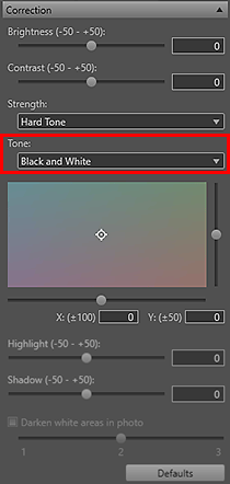 figure: Settings area (Correction)