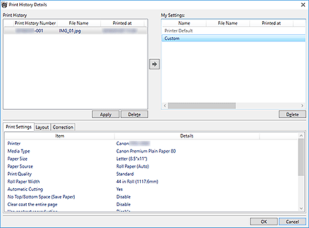 figure: Print History Details dialog box